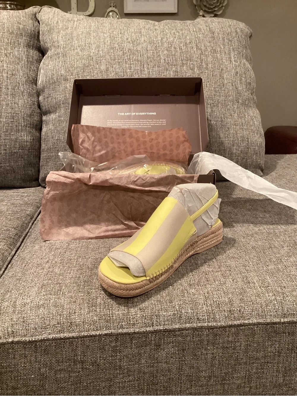 Franco Sarto Yellow and Beige Espadrille Wedge Sandals